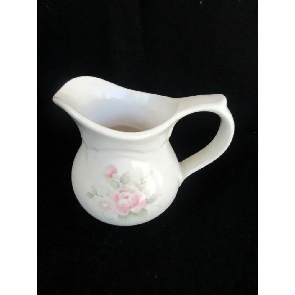 Pfaltzgraff Tea Rose Creamer/Pitcher Pink Roses/Blue Flowers Scalloped